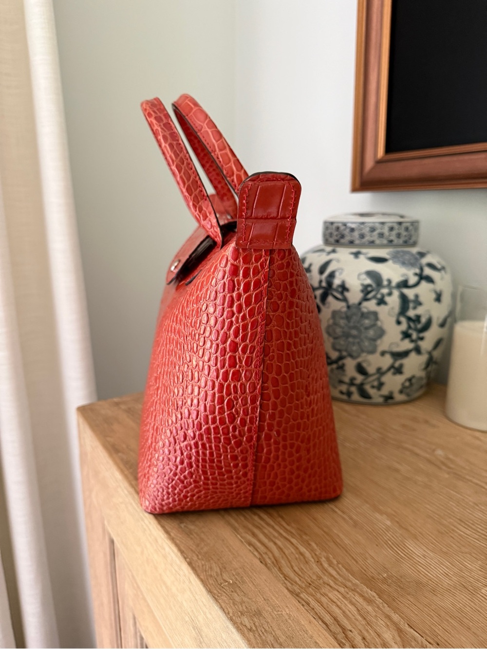 NWOT Longchamp Le Pliage Cuir bag in a croc-embossed orange leather - Picture 3 of 10